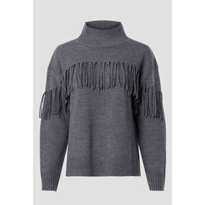 JASON WU Fringe Wool Turtleneck Sweater in Grey NWT Size Large